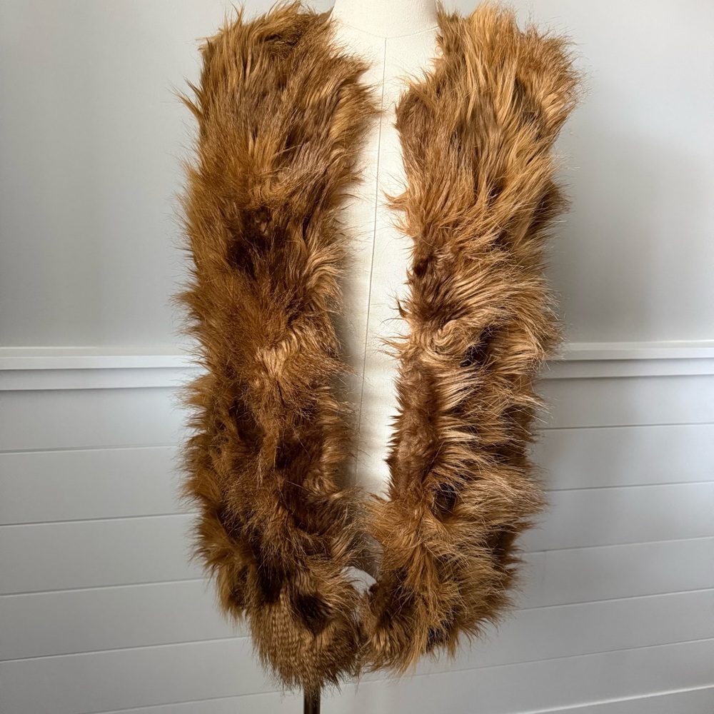 Très Chic Faux‎ Fur Knit Vest Brown Open Front Size L